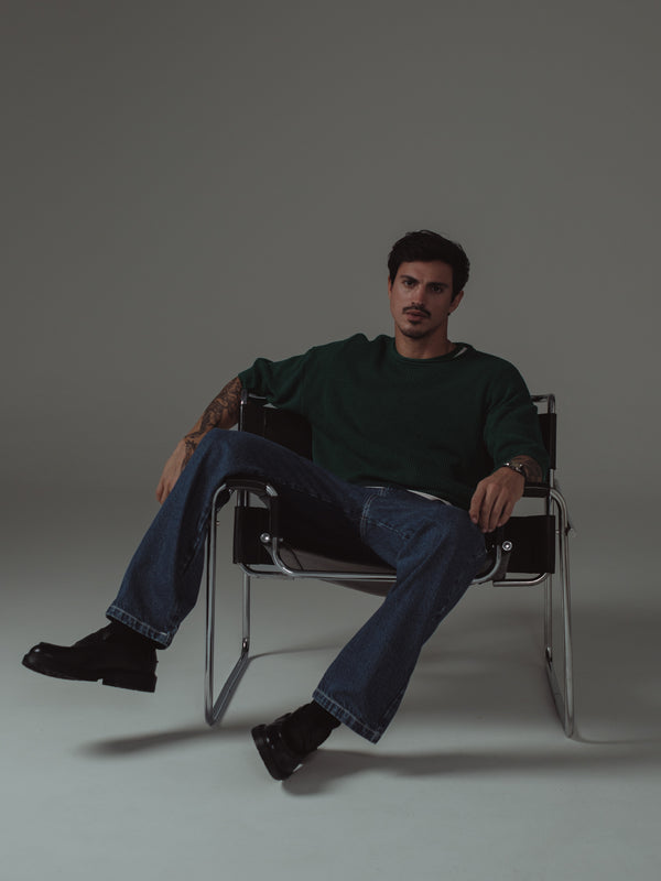 MEN KNIT BOXY T-SHIRT - PINE GREEN