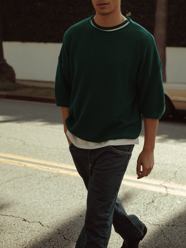 MEN KNIT BOXY T-SHIRT - PINE GREEN