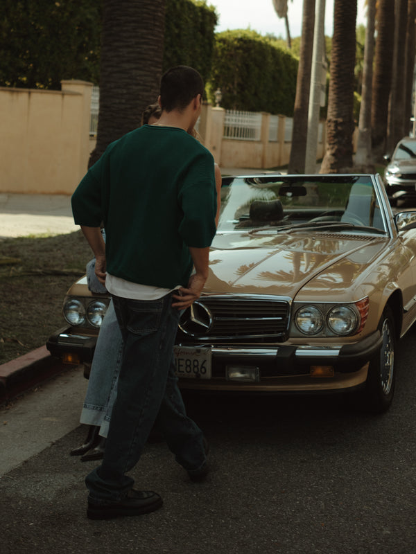 MEN KNIT BOXY T-SHIRT - PINE GREEN