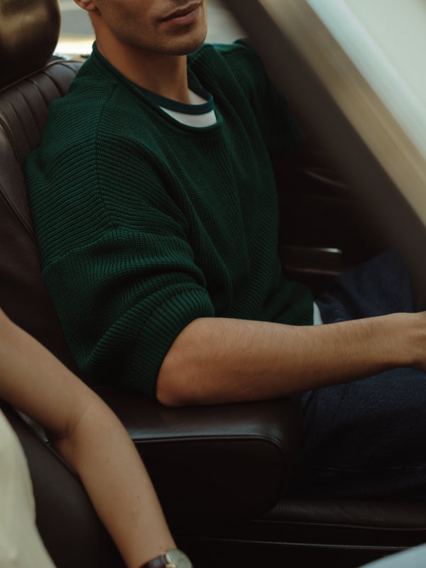 MEN KNIT BOXY T-SHIRT - PINE GREEN