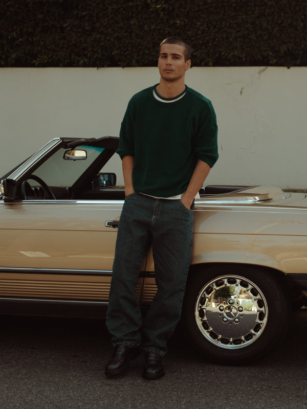 MEN KNIT BOXY T-SHIRT - PINE GREEN