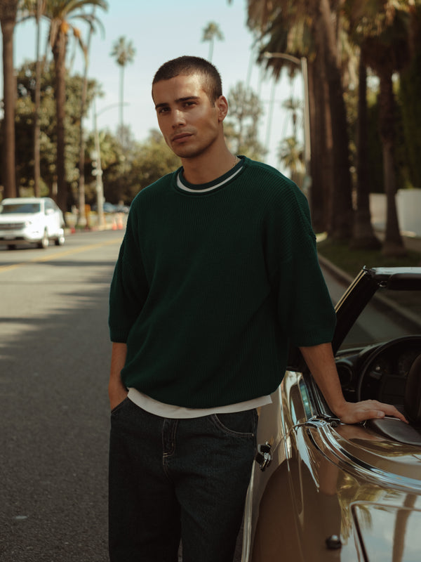 MEN KNIT BOXY T-SHIRT - PINE GREEN
