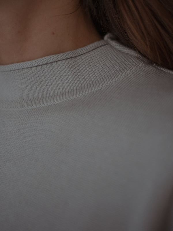 TALL COLLAR KNIT T-SHIRT - LIGHT GRAY