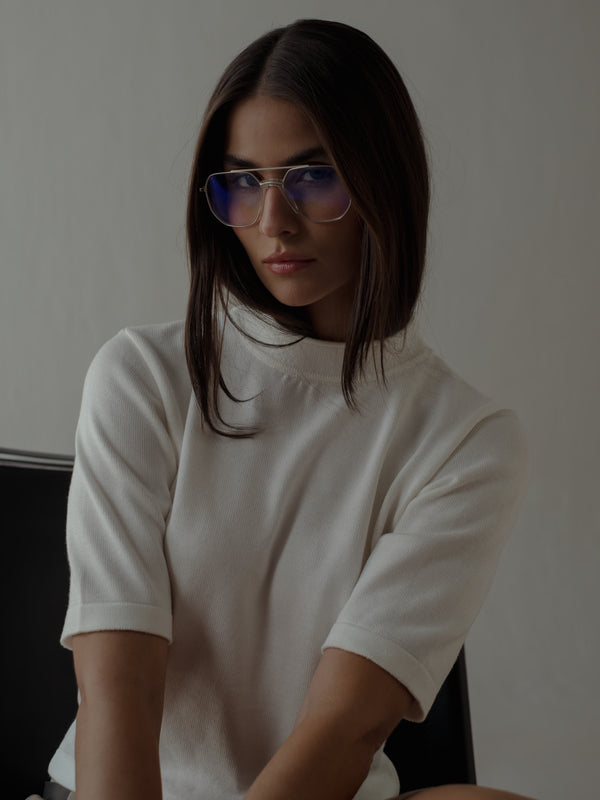 TALL COLLAR KNIT T-SHIRT - VANILLA