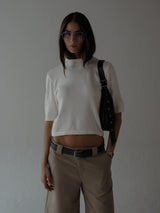 TALL COLLAR KNIT T-SHIRT - VANILLA