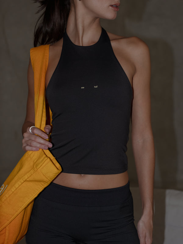 HALTER BACK TANK - BLACK