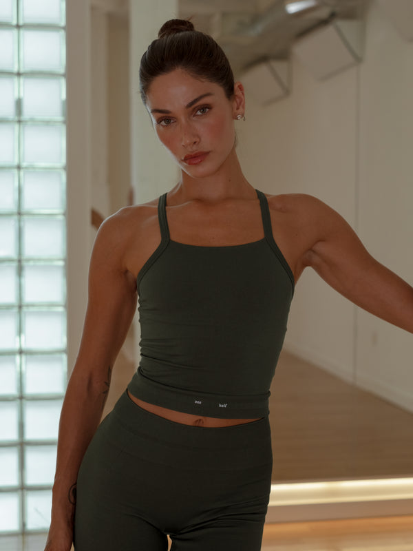 BOX SEAMLESS TANK TOP - PESTO