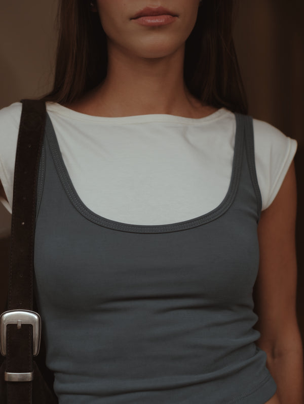 LAYER TANK TEE - CREAMY & GRAY