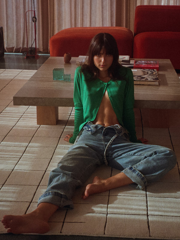 ASYMMETRIC BUTTON CARDIGAN - BRIGHT GREEN