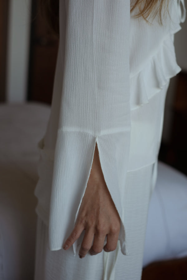 RUFFLE TIE CARDIGAN - SOFT WHITE
