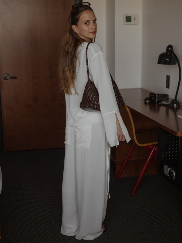 RUFFLE TIE CARDIGAN - SOFT WHITE