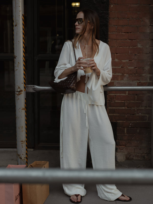 RUFFLE TIE CARDIGAN - SOFT WHITE