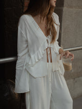RUFFLE TIE CARDIGAN - SOFT WHITE