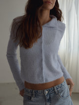 ROUND NECK CARDIGAN - BABY BLUE