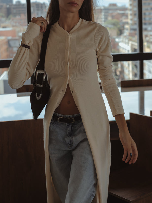 LONG LINE CARDIGAN - VANILLA