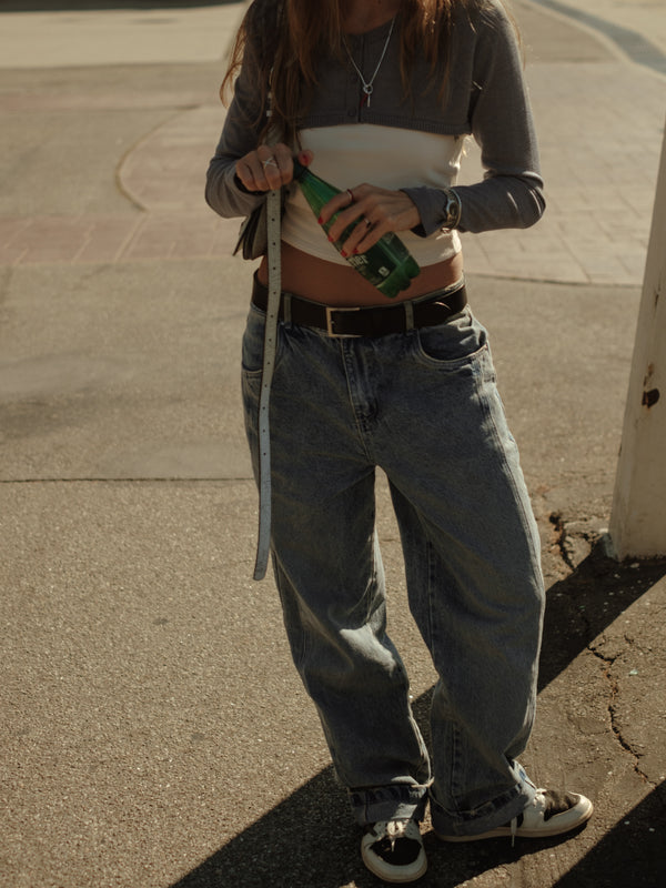 KNIT MINI CARDIGAN - GRAY JASPE