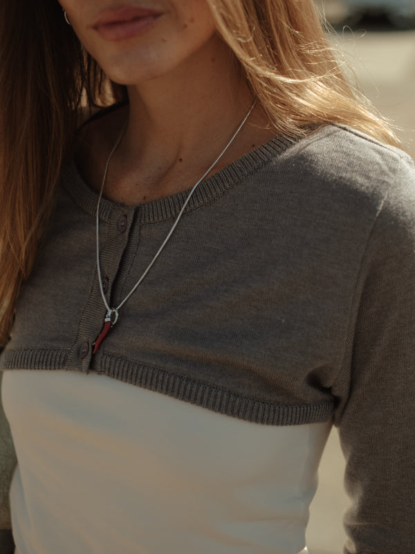 KNIT MINI CARDIGAN - GRAY JASPE