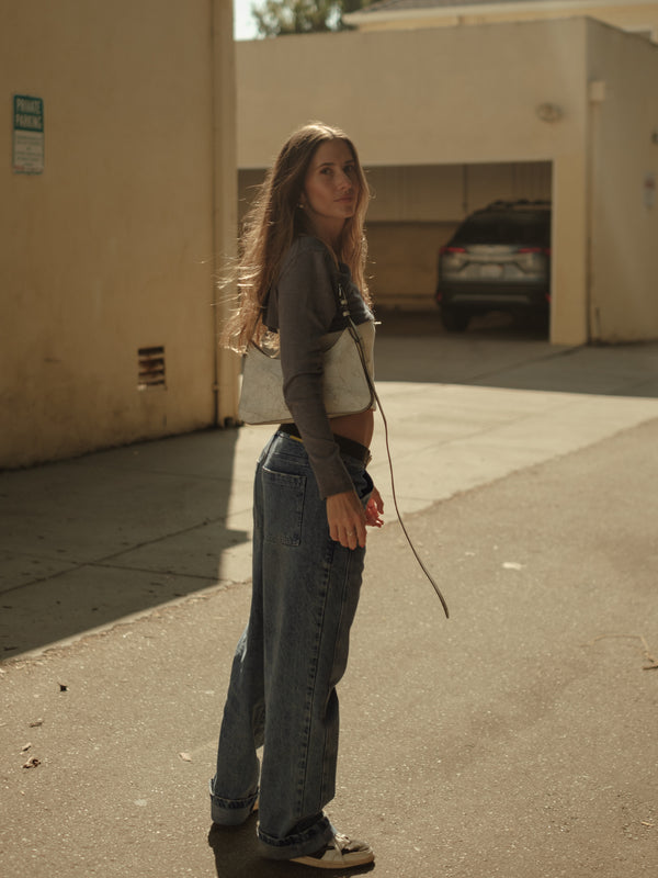 KNIT MINI CARDIGAN - GRAY JASPE