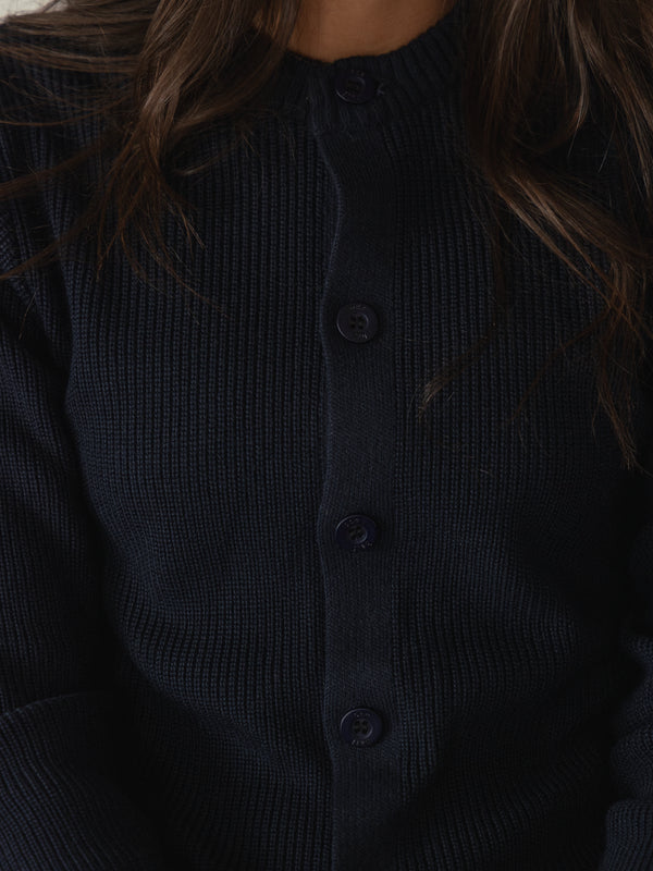 HEAVY RIB KNIT CARDIGAN - STEEL BLUE