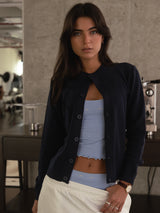 HEAVY RIB KNIT CARDIGAN - STEEL BLUE