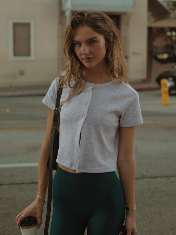 SHORT SLEEVE RIB CARDIGAN - GRAY JASPE