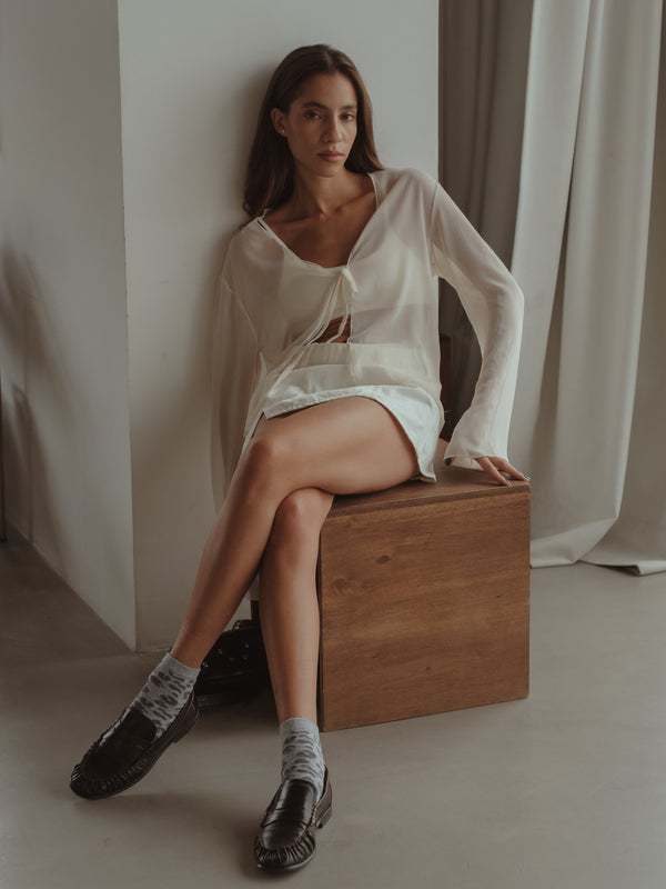 SHEER TIE CARDIGAN - SOFT WHITE