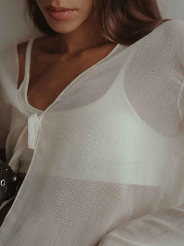 SHEER TIE CARDIGAN - SOFT WHITE