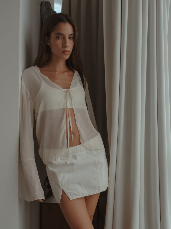 SHEER TIE CARDIGAN - SOFT WHITE