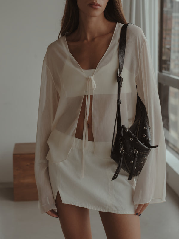 SHEER TIE CARDIGAN - SOFT WHITE