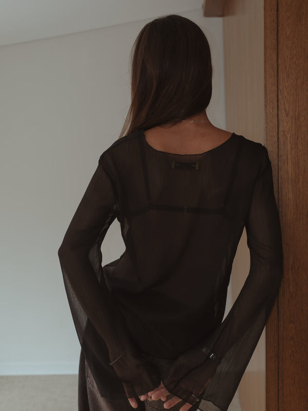 SHEER TIE CARDIGAN - BLACK