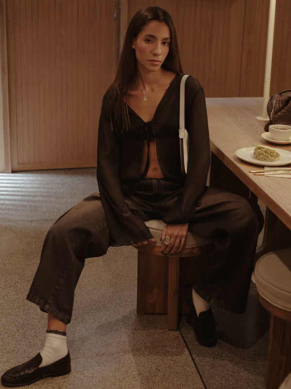 SHEER TIE CARDIGAN - BLACK