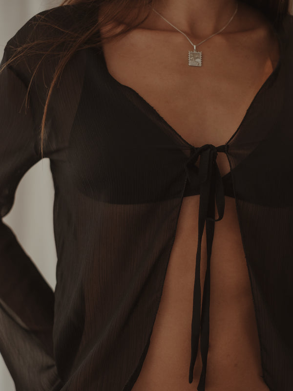 SHEER TIE CARDIGAN - BLACK