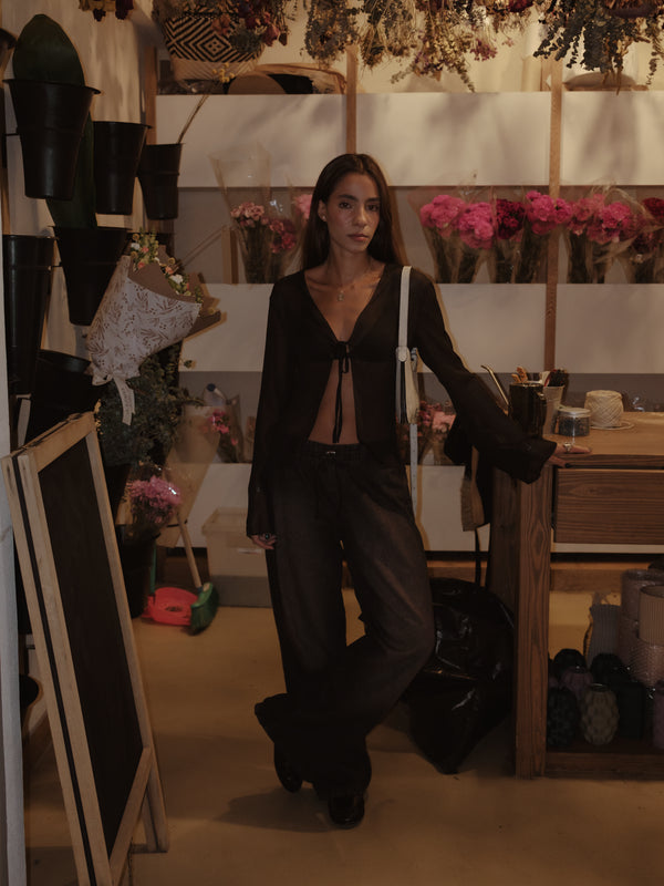 SHEER TIE CARDIGAN - BLACK