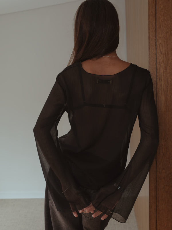 SHEER TIE CARDIGAN - BLACK