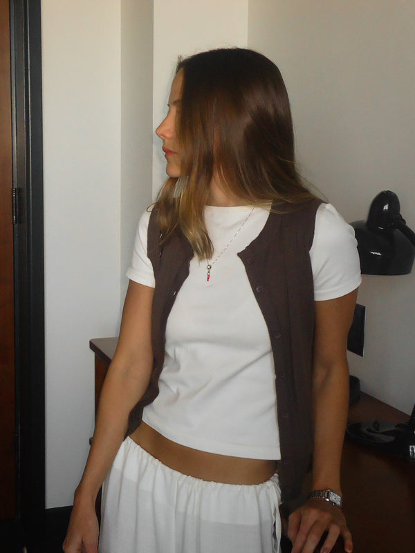 CLASSIC BUTTON KNIT VEST - BROWN
