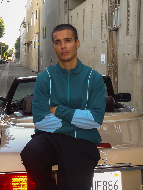 COLOUR BLOCKING JACKET - GREEN & BABY BLUE