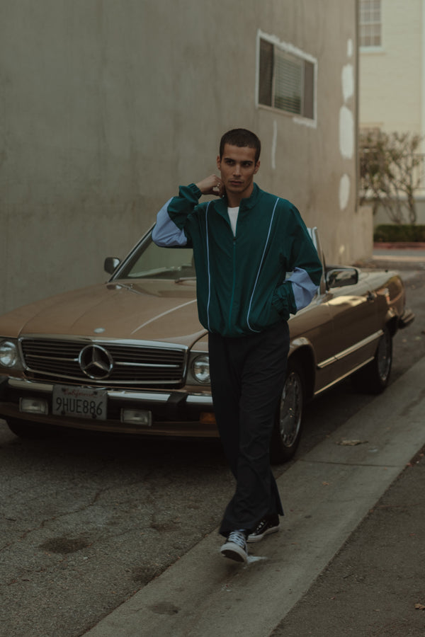 COLOUR BLOCKING JACKET - GREEN & BABY BLUE