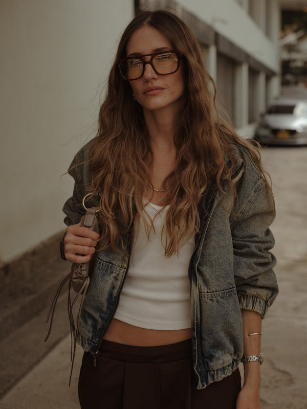 DENIM BOMBER JACKET - SUNBLEACHED