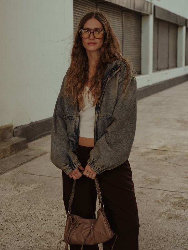 DENIM BOMBER JACKET - SUNBLEACHED