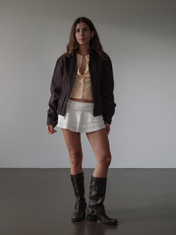 BUBBLE DENIM JACKET - BROWN