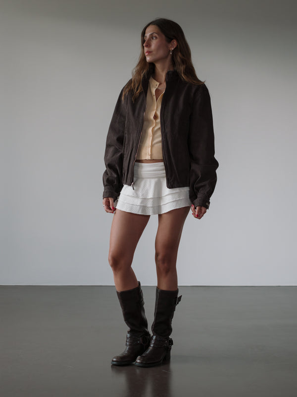BUBBLE DENIM JACKET - BROWN