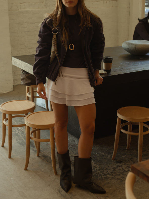 BUBBLE DENIM JACKET - BROWN