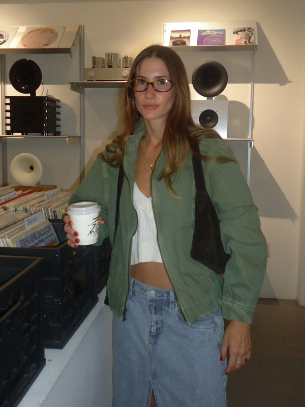 BUBBLE DENIM JACKET - PESTO