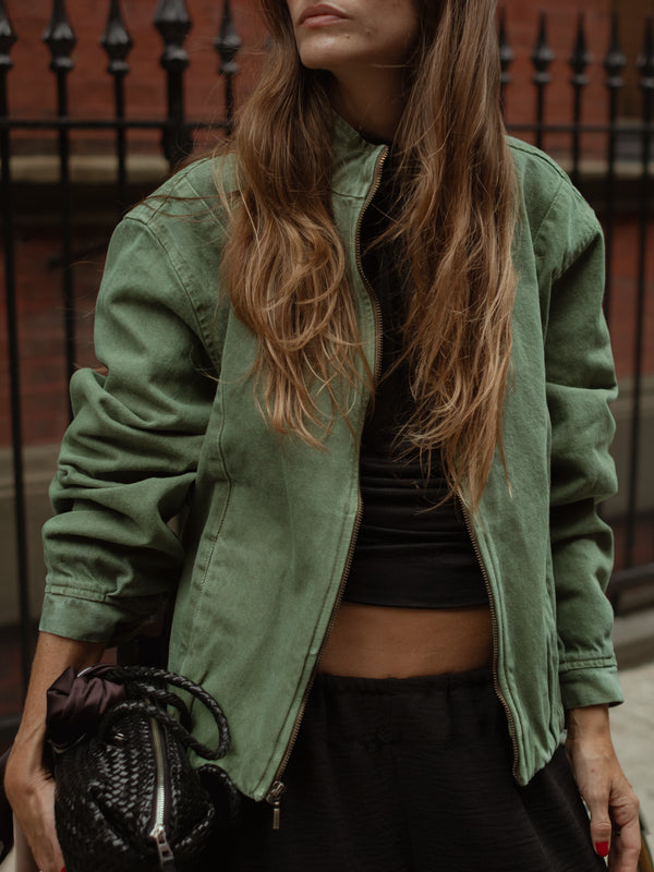 BUBBLE DENIM JACKET - PESTO