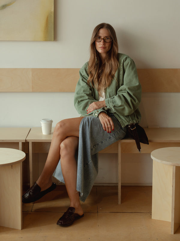 BUBBLE DENIM JACKET - PESTO