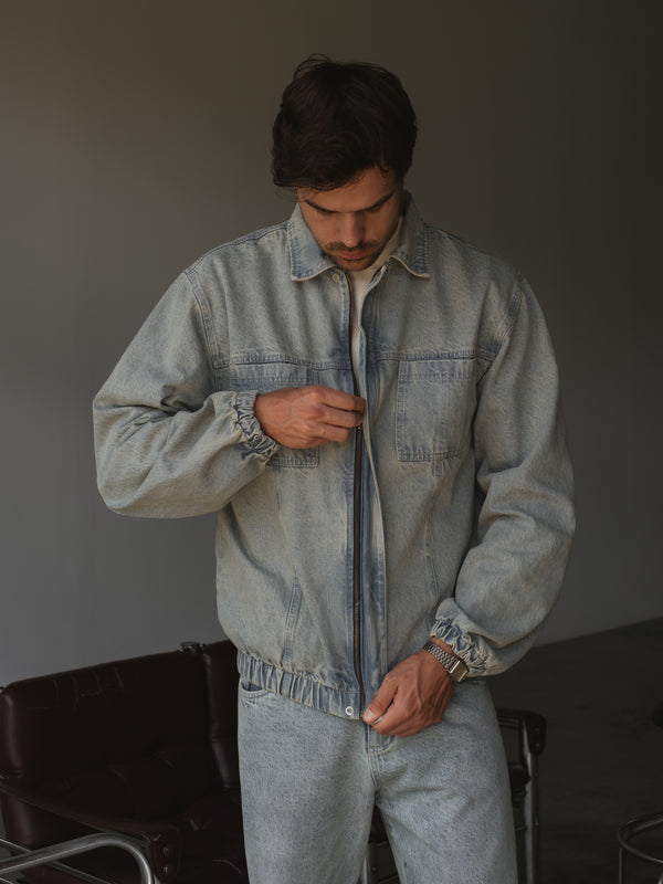 PANELLED DENIM JACKET  - 80'S LIGHT BLUE