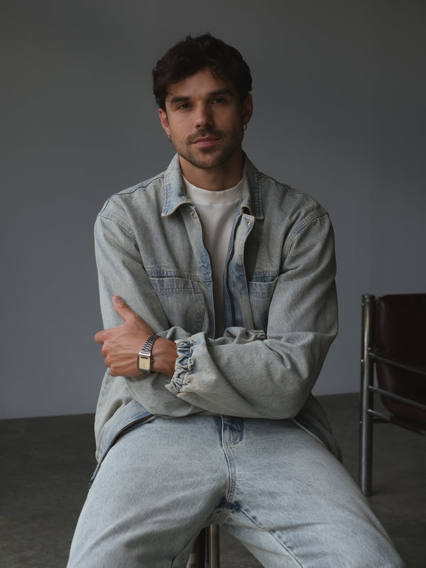 PANELLED DENIM JACKET  - 80'S LIGHT BLUE