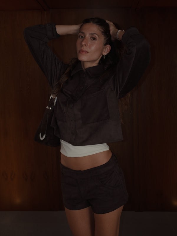 SUEDE BOXY JACKET - ESPRESSO