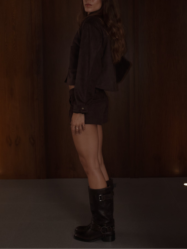 SUEDE BOXY JACKET - ESPRESSO