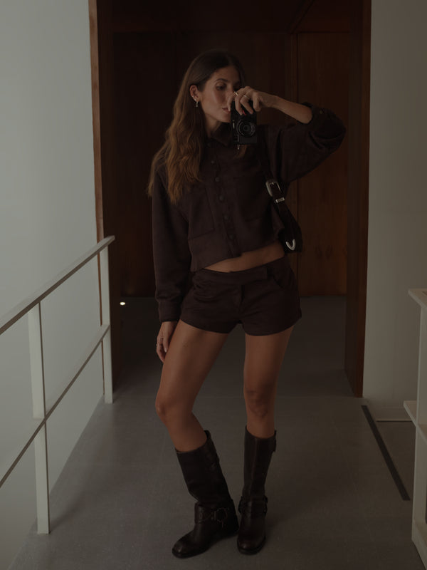 SUEDE BOXY JACKET - ESPRESSO